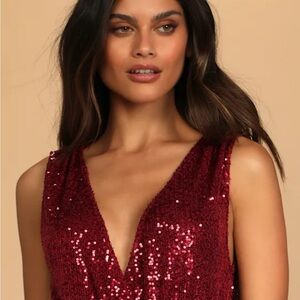 Lulu's Red Sequin Bodysuit